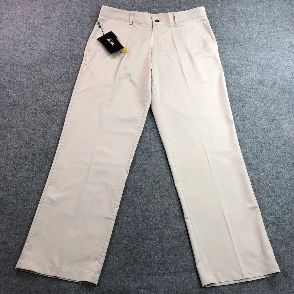 Adidas Mens Golf Tech Pants 34x32 Beige Straight Climalite Moisture Wicking NWT